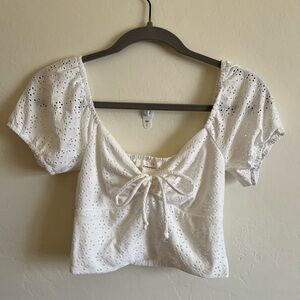 Urban Romantics Tie Front Eyelet Crop Top White Size Small
